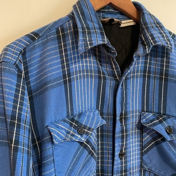 VTG Plaid Shacket XL Blue Winter Run Pockets Dad Oversized Fall Button Down Barn - Picture 7 of 15